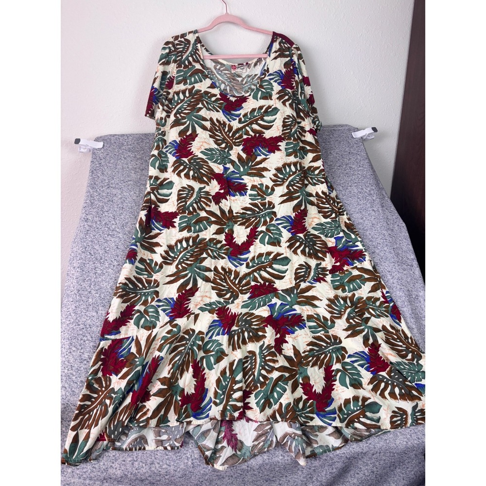 Hilo Hattie Maxi Dress Women 3XL Multicolor Excellent Tropical Monstera Floral